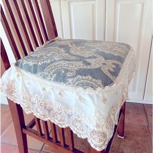 Lace Anti-Slip Chair Pad Seat Cushion with Tie Square raffles Hanging 50x50cm